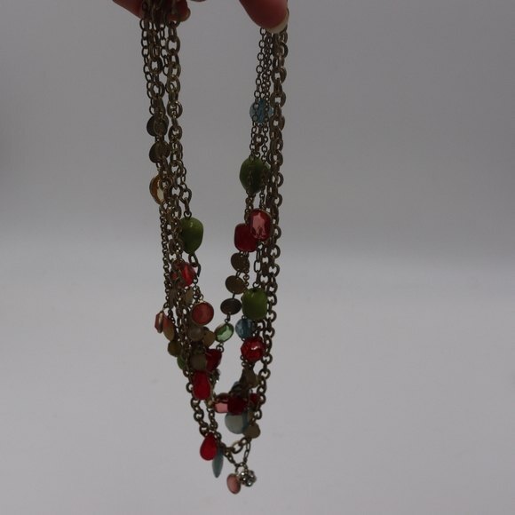 Multi-Strand Colorful Chain Boho Statement Necklace with Stones & Rhinestones - Picture 10 of 10